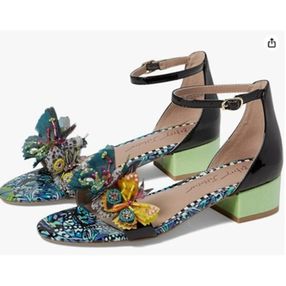 Betsey Johnson Pippy Sandals Multicolor Butterfly Beaded Block Heel Girls 4M